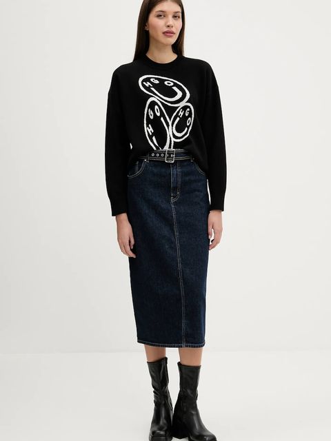 HUGO spódnica jeansowa kolor granatowy midi prosta 50541495 - zdjęcie produktu nr 2