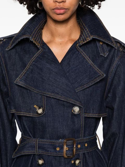 Self-Portrait belted double-breasted coat - Blue