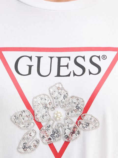 Guess t-shirt bawełniany damski kolor biały W5YI38 I3Z14