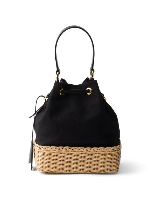 Prada wicker and canvas bucket bag - Black - zdjęcie produktu nr 2