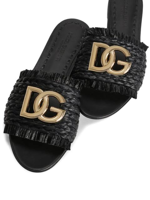 Dolce & Gabbana woven raffia slippers with fringe - Black
