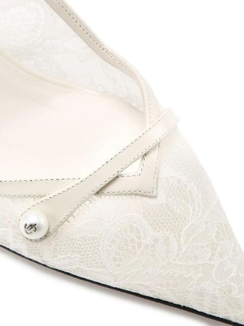 Jimmy Choo Amita lace pearl slingback pumps - White