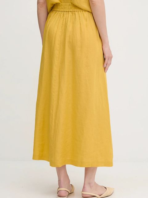United Colors of Benetton spódnica lniana kolor żółty midi rozkloszowana 4AGHD004L