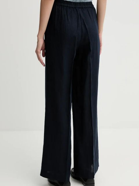 Sisley spodnie lniane kolor granatowy szerokie high waist