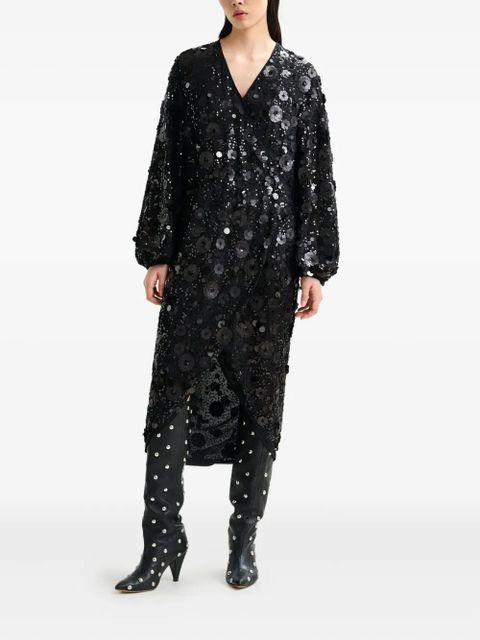 Essentiel Antwerp Ishine sequin-embroidered midi dress - Black