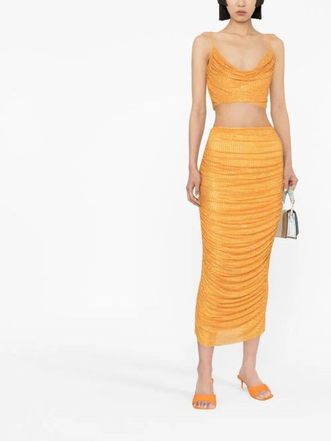 Self-Portrait embellished ruched midi skirt - Orange - zdjęcie produktu nr 2