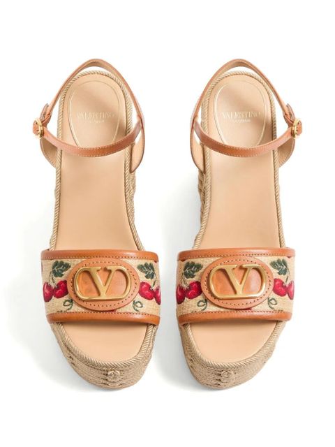 Valentino Garavani VLogo Signature Cherryfic-print wedge sandals - Neutrals