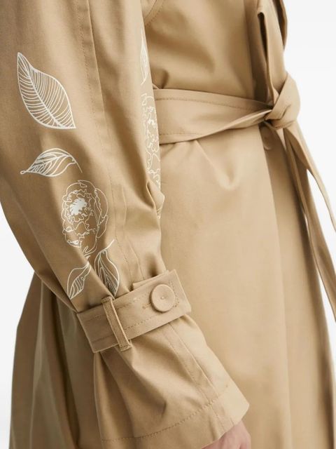 TWINSET floral-embroidered belted trench coat - Brown