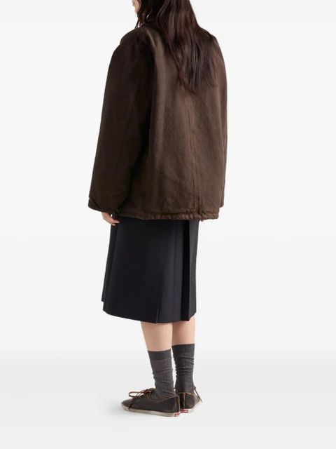 Prada leather-collar canvas jacket - Brown - zdjęcie produktu nr 2