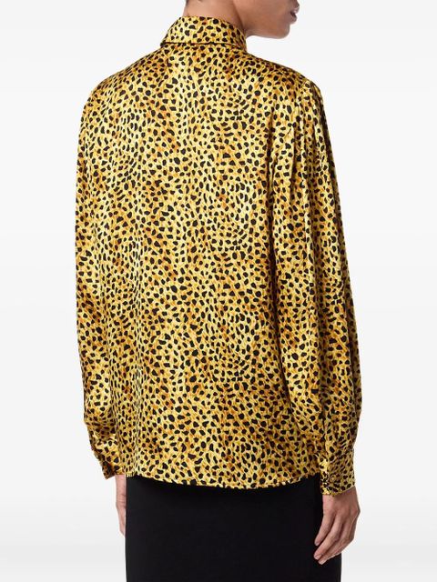 Versace cheetah-print tie-neck blouse - Yellow