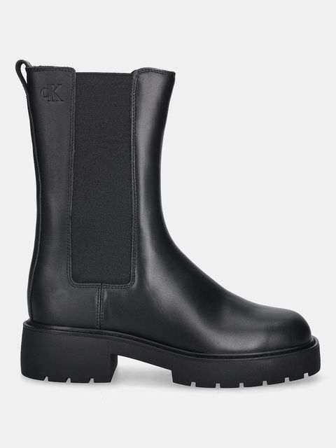 Calvin Klein sztyblety skórzane CHUNKY HIGH CHELSEA kolor czarny na płaskim obcasie YW0YW01909