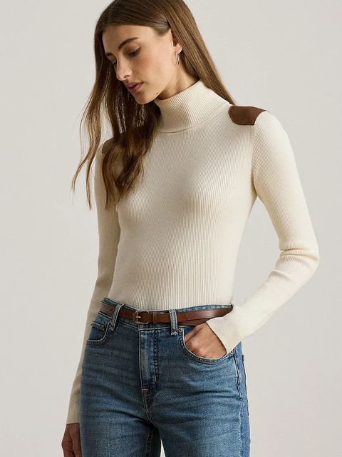 Lauren Ralph Lauren sweter damski kolor beżowy lekki z półgolfem 200951386 - zdjęcie produktu nr 1