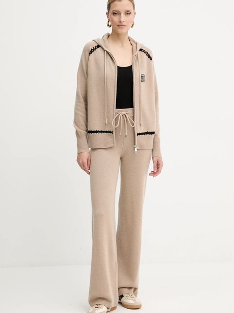 ERMANNO Firenze spodnie wełniane damskie kolor beżowy szerokie high waist 57TP033E52 - zdjęcie produktu nr 2