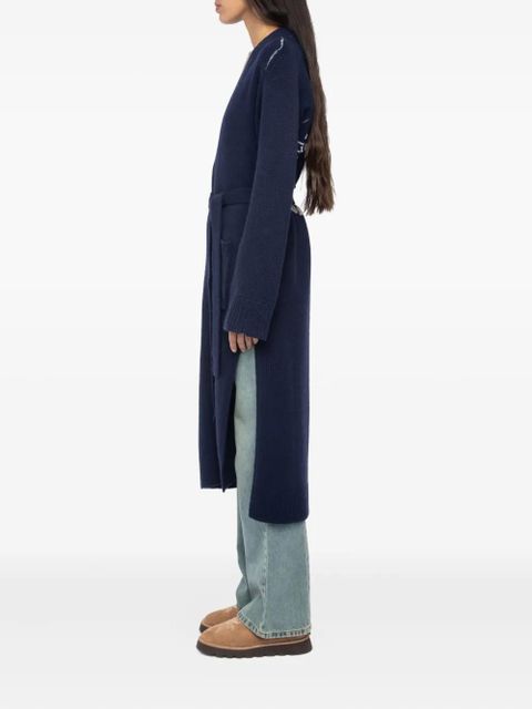 Zadig&Voltaire Salonny skull-intarsia belted cardi-coat - Blue