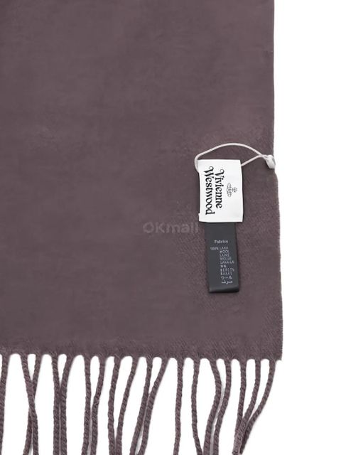 Vivienne Westwood embroidered fringed scarf - Brown