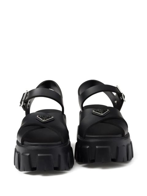 Prada triangle-logo platform sandals - Black
