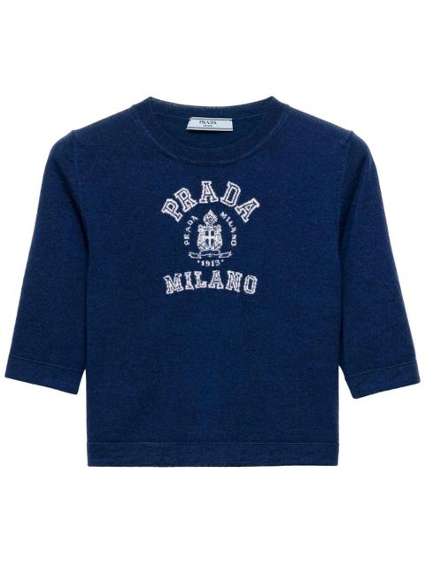 Prada logo-intarsia cashmere jumper - Blue - zdjęcie produktu nr 1