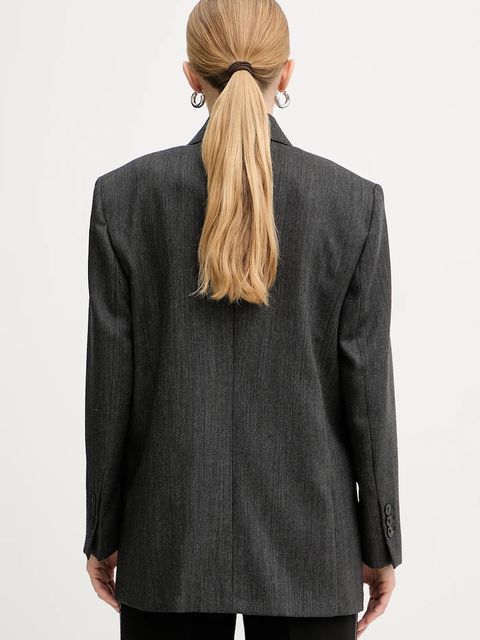 Marella marynarka wełniana kolor szary dwurzędowa melanżowa 2523046012200