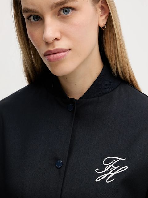 Tommy Hilfiger kurtka bomber z dodatkiem wełny kolor granatowy przejściowa oversize WW0WW49392