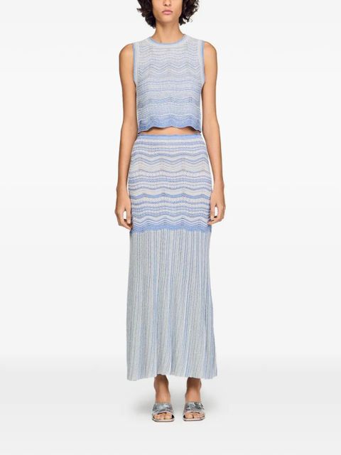 SANDRO chevron pleated knitted skirt - Blue