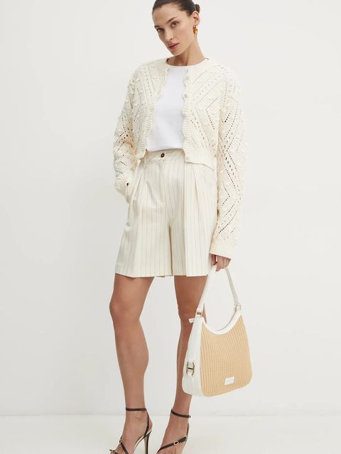 Simona Corsellini szorty damskie kolor beżowy wzorzyste high waist P25CPSH001