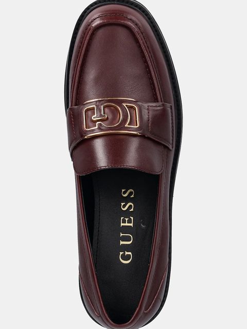 Guess mokasyny skórzane SHUTTLE3 damskie kolor bordowy na platformie FLTSH3 LEA14