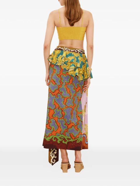 ALEMAIS Arnie ruffled print midi skirt - Orange