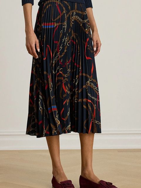 Lauren Ralph Lauren spódnica kolor granatowy midi rozkloszowana 200P03550 - zdjęcie produktu nr 1