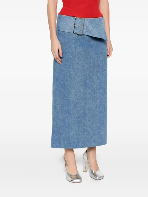 Rowen Rose belted denim midi skirt - Blue