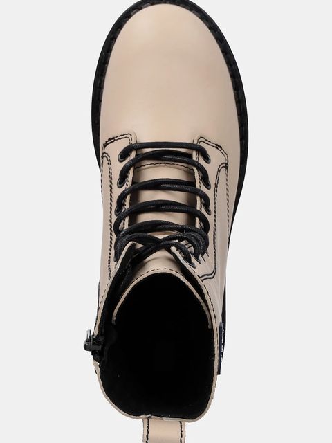 Tommy Jeans workery skórzane TJW URBAN LACE UP BOOT damskie kolor beżowy na płaskim obcasie EN0EN02907