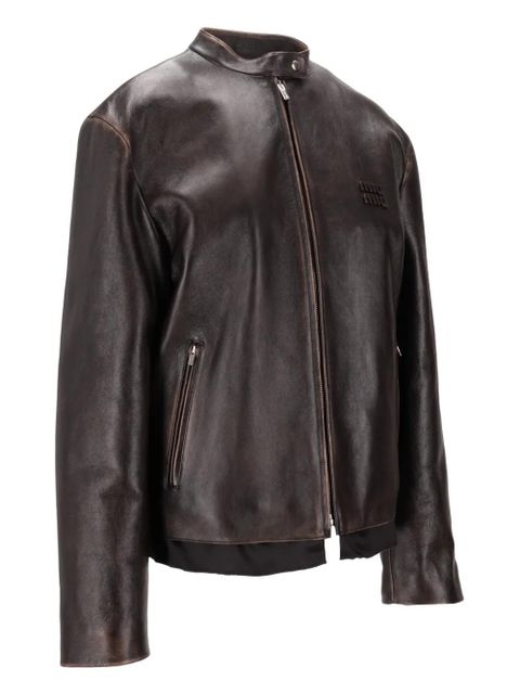 Miu Miu nappa leather logo jacket - Brown