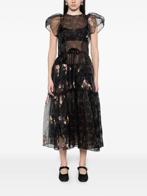 Simone Rocha puff-sleeve patchwork dress - Black