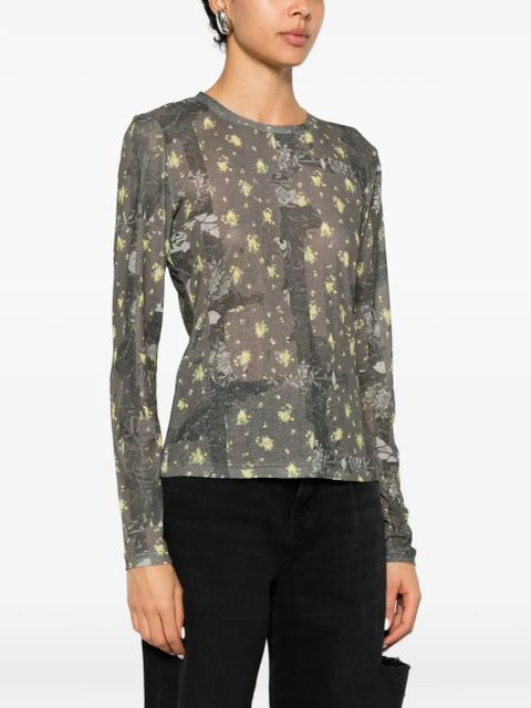 GANNI floral-print long-sleeve T-shirt - Green
