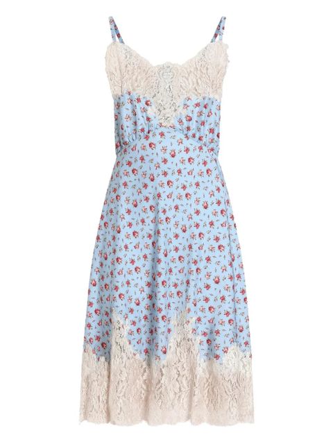 Dolce & Gabbana lace-detail floral-print midi dress - Blue - zdjęcie produktu nr 1
