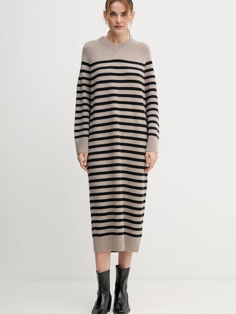 Tommy Hilfiger sukienka wełniana kolor beżowy midi oversize WW0WW46761 - zdjęcie produktu nr 1