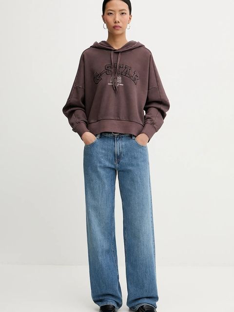 G-Star bluza bawełniana damska kolor brązowy z kapturem z aplikacją D27266-D969 - zdjęcie produktu nr 2