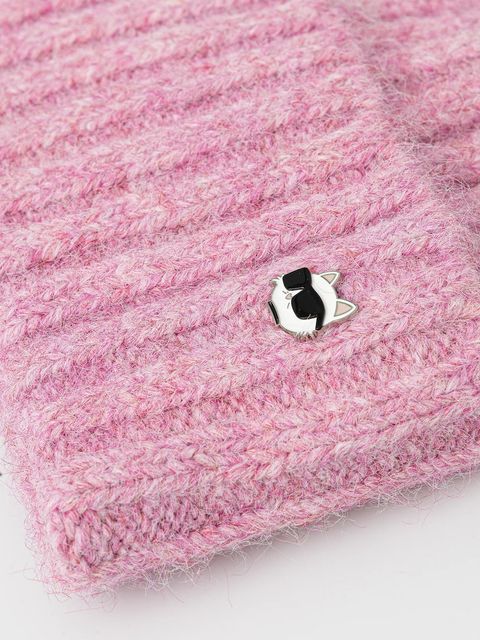 Karl Lagerfeld czapka z domieszką wełny IKON kolor różowy A4W33109