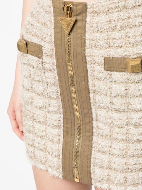Balmain zip-detail tweed mini skirt - Neutrals