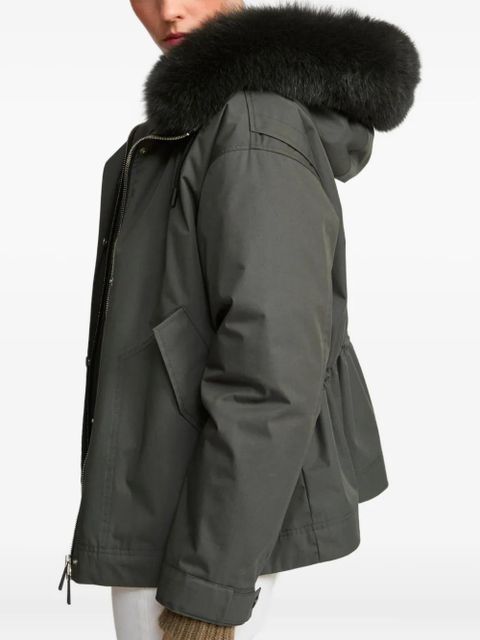 Yves Salomon fur-trimmed drawstring-hood coat - Green