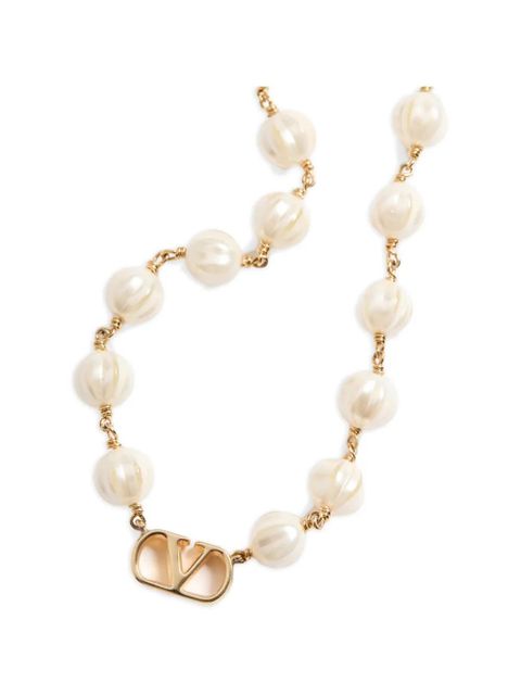 Valentino Garavani Vlogo Signature necklace in metal and glass beads - Gold