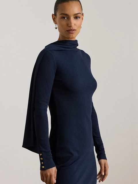 Lauren Ralph Lauren sukienka kolor granatowy midi dopasowana 200P03733