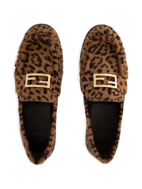 FENDI Baguette leopard buckle loafers - Brown