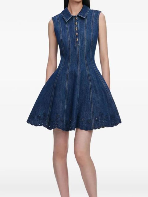 Self-Portrait denim broderie mini dress - Blue - zdjęcie produktu nr 1