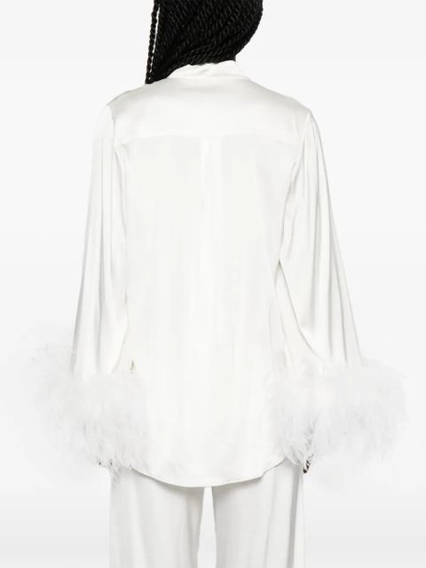 Oséree feather-trim satin blouse - White