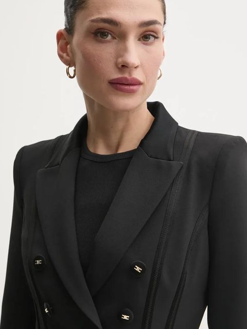 Elisabetta Franchi marynarka kolor czarny dwurzędowa gładka GI14251E2