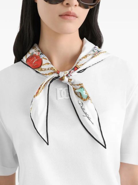 Dolce & Gabbana scarf-detail logo-embroidered T-shirt - White