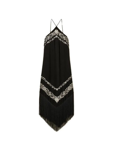 TWINSET flower-embroidered midi dress - Black