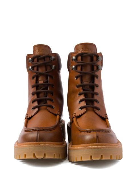 Prada lug-sole leather boots - Brown