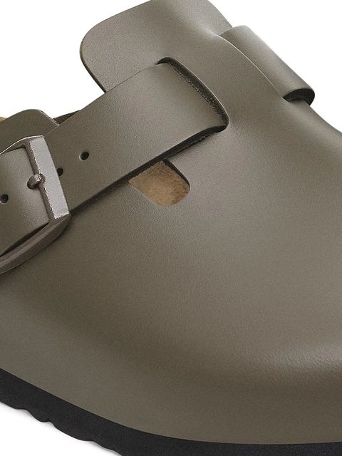 Birkenstock klapki skórzane Boston NL damskie kolor zielony na platformie 1029156