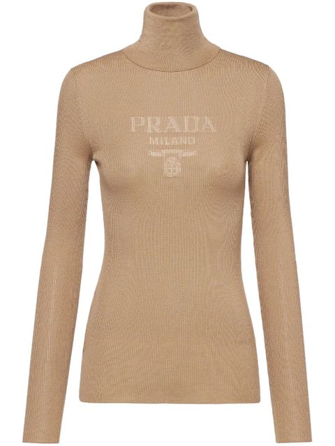 Prada logo-intarsia roll-neck jumper - Brown - zdjęcie produktu nr 1